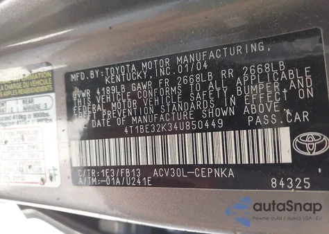 2004 Toyota Camry Le/Xle/Se from USA, damaged, VIN 4T1BE32K34U850449